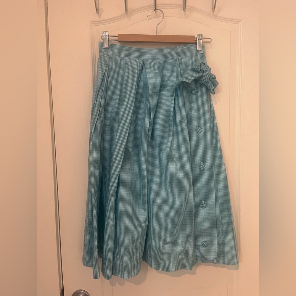Vintage blue gingham midi a-line skirt